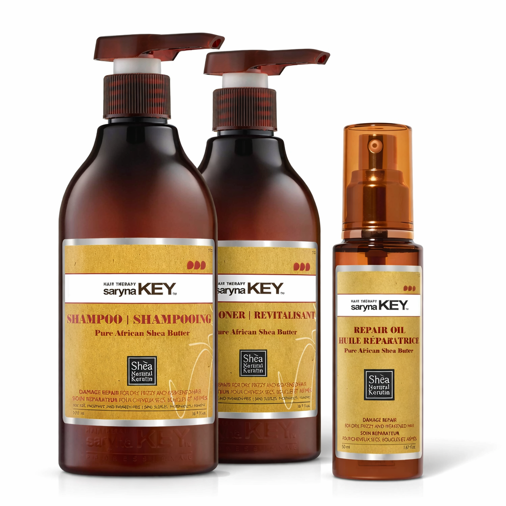 Pažeistų plaukų priežiūros rinkinys Saryna KEY Damage Repair Pure African Shea, su taukmedžio sviestu