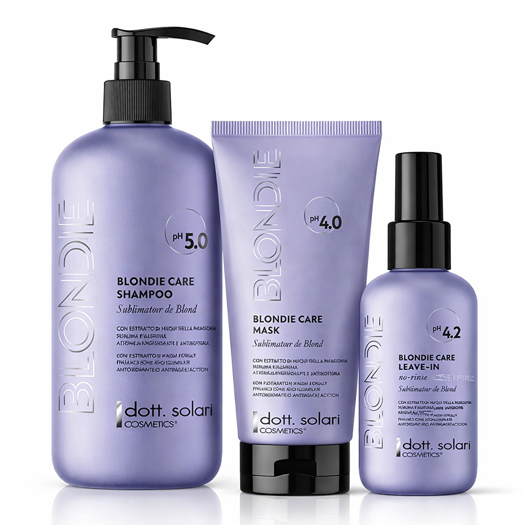 Blondie Care Kit – rinkinys šviesintų plaukų priežiūrai ir geltonų pigmentų neutralizavimui