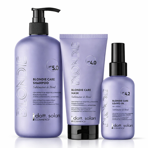Blondie Care Kit – rinkinys šviesintų plaukų priežiūrai ir geltonų pigmentų neutralizavimui